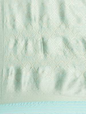 Sea Green Woven Poly silk blend Saree With Blouse 4