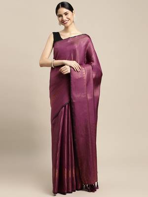 Purple Woven silk blend Saree With Blouse 1