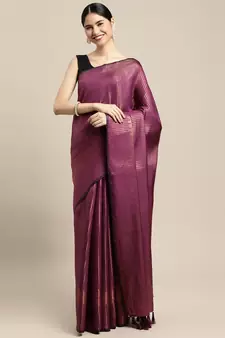 Purple Woven Silk Blend Saree With Blouse