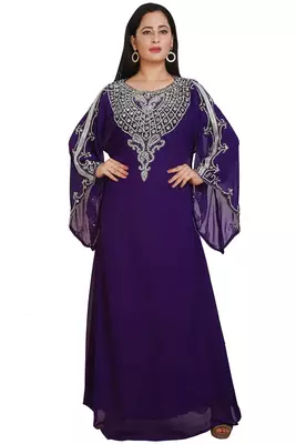 PURPLE GEORGETTE EMBELLISHED KAFTAN GOWN 1
