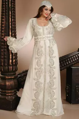 GEORGETTE EMBELLISHED KAFTAN GOWN IN CREAM 1