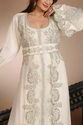 GEORGETTE EMBELLISHED KAFTAN GOWN IN CREAM 2