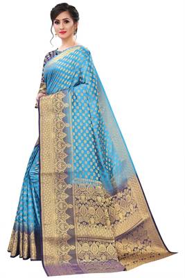 Mr & Mrs Creation Present Blue Colour Cotton Art Silk Saree With Designer Blouse Pic  2