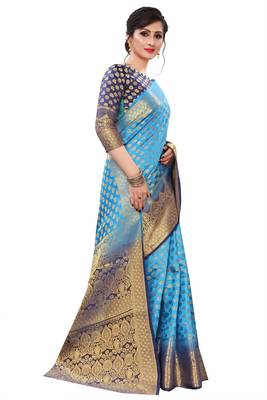 Mr & Mrs Creation Present Blue Colour Cotton Art Silk Saree With Designer Blouse Pic  3