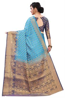 Mr & Mrs Creation Present Blue Colour Cotton Art Silk Saree With Designer Blouse Pic  4