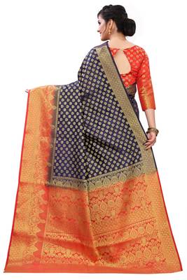 Mr & Mrs Creation Present N Blue Colour Cotton Art Silk Saree With Designer Blouse Pic  4