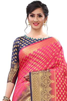 Mr & Mrs Creation Present Blue Colour Cotton Art Silk Saree With Designer Blouse Pic  2