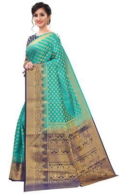 Mr & Mrs Creation Present Rama Green Colour Cotton Art Silk Saree With Designer Blouse Pic  2