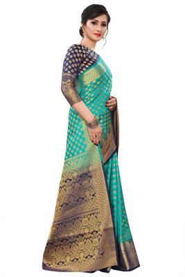 Mr & Mrs Creation Present Rama Green Colour Cotton Art Silk Saree With Designer Blouse Pic  3