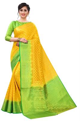 Mr & Mrs Creation Present Yellow  Colour Cotton Art Silk Saree With Designer Blouse Pic  1