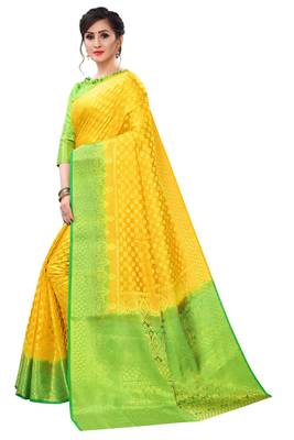 Mr & Mrs Creation Present Yellow  Colour Cotton Art Silk Saree With Designer Blouse Pic  2