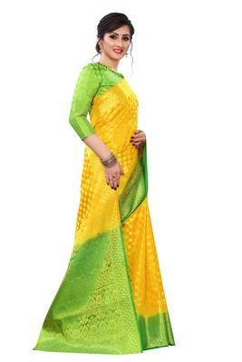 Mr & Mrs Creation Present Yellow  Colour Cotton Art Silk Saree With Designer Blouse Pic  3