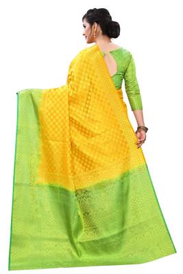 Mr & Mrs Creation Present Yellow  Colour Cotton Art Silk Saree With Designer Blouse Pic  4