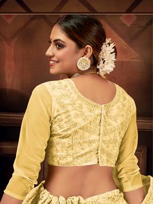 Gold embroidered net semi stitched lehenga 2