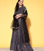 Black Printed Semi-Stitched Lehenga Choli with Dupatta