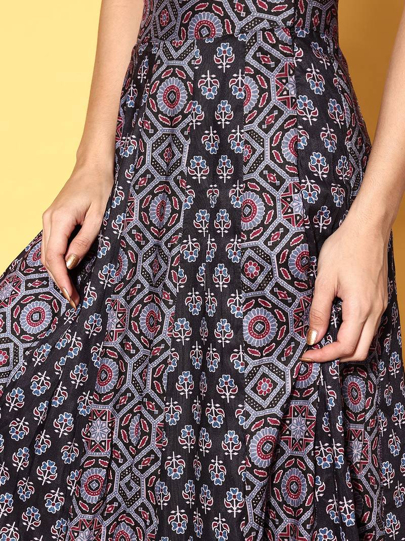 Black Printed Semi-Stitched Lehenga Choli with Dupatta