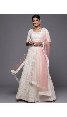 Off White Embroidered Semi-Stitched Lehenga & Unstitched Blouse With Dupatta 1