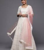 Off White Embroidered Semi-Stitched Lehenga & Unstitched Blouse With Dupatta