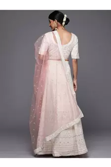 Off White Embroidered Semi-Stitched Lehenga & Unstitched Blouse With Dupatta