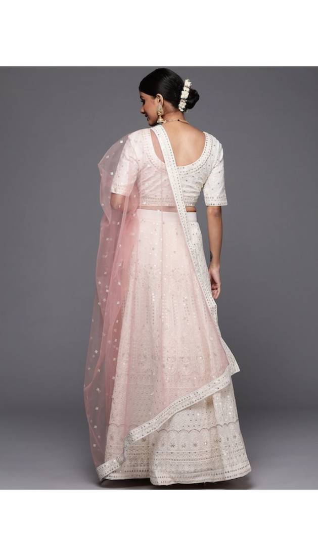Off White Embroidered Semi-Stitched Lehenga & Unstitched Blouse With Dupatta
