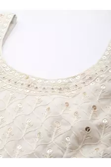 Off White Embroidered Semi-Stitched Lehenga & Unstitched Blouse With Dupatta