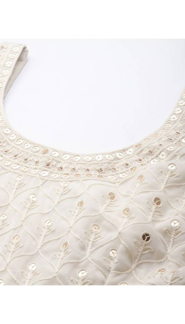 Off White Embroidered Semi-Stitched Lehenga & Unstitched Blouse With Dupatta