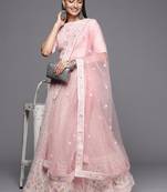 Pink Embroidered Sequinned Georgette Semi-Stitched Lehenga & Unstitched Blouse With Dupatta