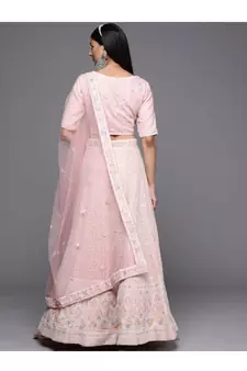 Pink Embroidered Sequinned Georgette Semi-Stitched Lehenga & Unstitched Blouse With Dupatta