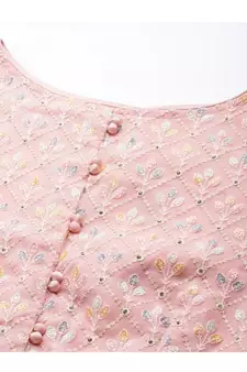 Pink Embroidered Sequinned Georgette Semi-Stitched Lehenga & Unstitched Blouse With Dupatta