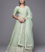 Green Embroidered Organza Semi-Stitched Lehenga & Unstitched Blouse With Dupatta