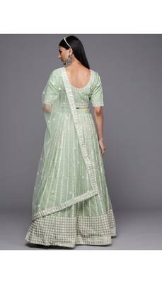 Green Embroidered Organza Semi-Stitched Lehenga & Unstitched Blouse With Dupatta 2