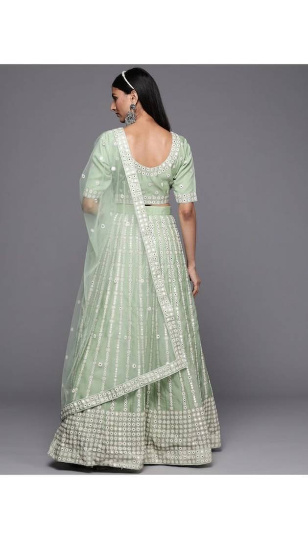 Green Embroidered Organza Semi-Stitched Lehenga & Unstitched Blouse With Dupatta