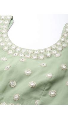 Green Embroidered Organza Semi-Stitched Lehenga & Unstitched Blouse With Dupatta 3