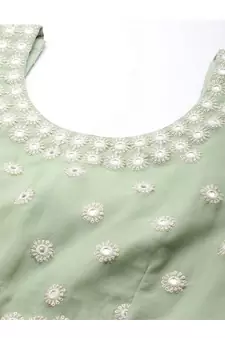 Green Embroidered Organza Semi-Stitched Lehenga & Unstitched Blouse With Dupatta