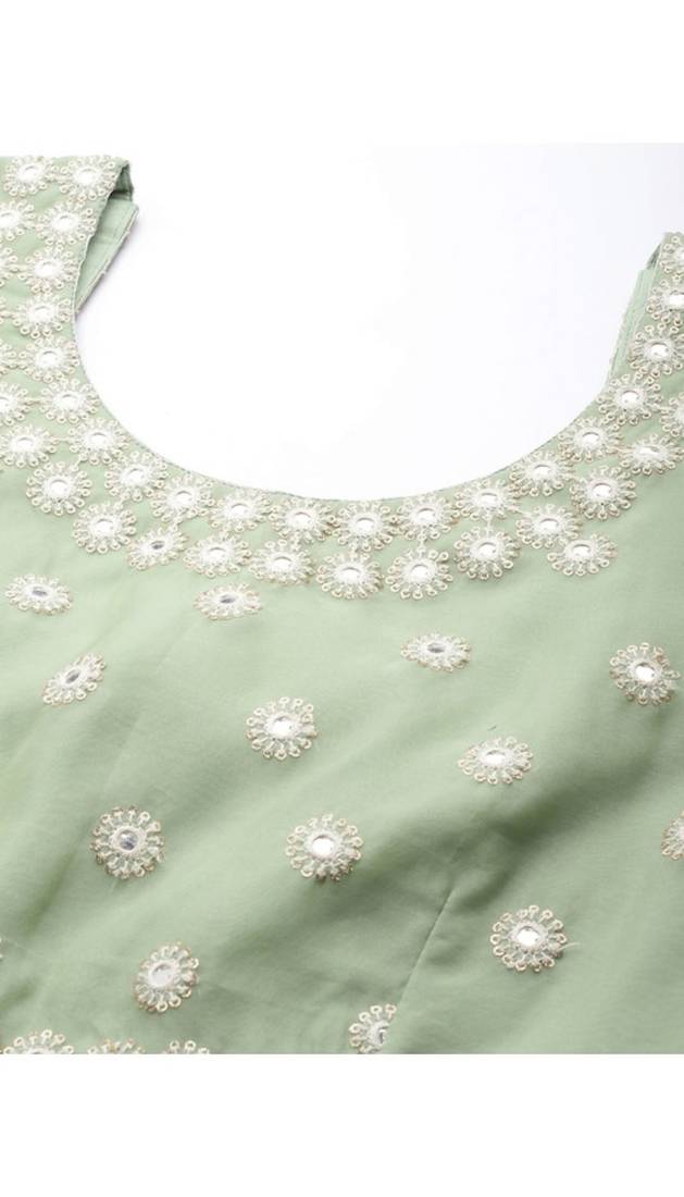 Green Embroidered Organza Semi-Stitched Lehenga & Unstitched Blouse With Dupatta