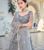 Grey Sequins Embroidered Soft Net Wedding Lehenga Choli