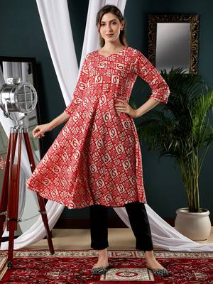 Red printed cotton kurtas-and-kurtis 1