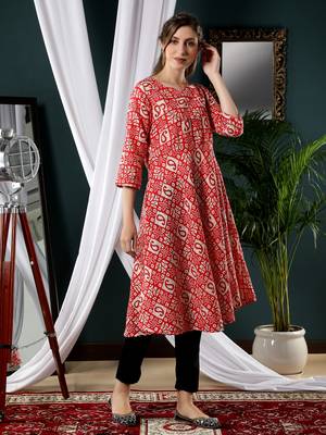 Red printed cotton kurtas-and-kurtis 3