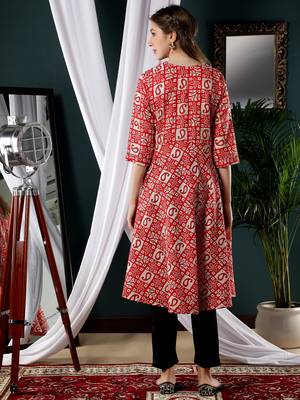 Red printed cotton kurtas-and-kurtis 5