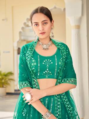 Firozi Blue Sequins Soft Net Semi-Bridal Special Lehenga Choli 1