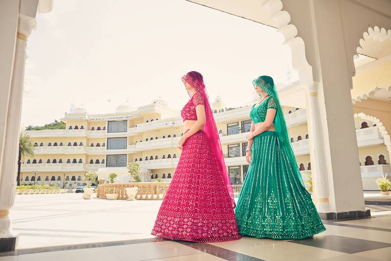 Firozi Blue Sequins Soft Net Semi-Bridal Special Lehenga Choli