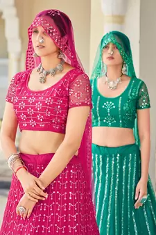 Firozi Blue Sequins Soft Net Semi-Bridal Special Lehenga Choli