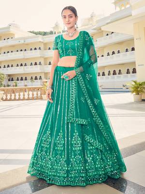 Firozi Blue Sequins Soft Net Semi-Bridal Special Lehenga Choli 4