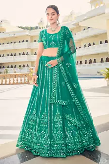 Firozi Blue Sequins Soft Net Semi-Bridal Special Lehenga Choli