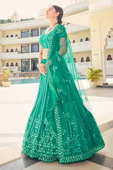Firozi Blue Sequins Soft Net Semi-Bridal Special Lehenga Choli