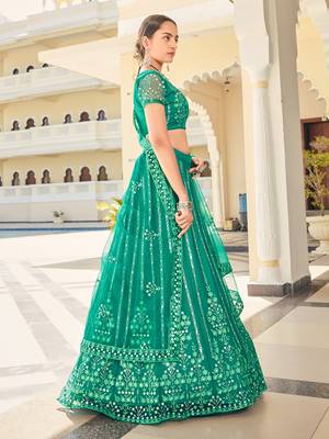 Firozi Blue Sequins Soft Net Semi-Bridal Special Lehenga Choli 6