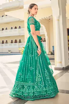 Firozi Blue Sequins Soft Net Semi-Bridal Special Lehenga Choli
