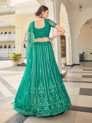 Firozi Blue Sequins Soft Net Semi-Bridal Special Lehenga Choli 7