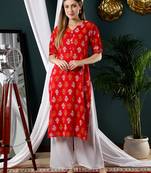 Red printed rayon kurtas-and-kurtis