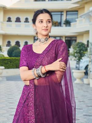 Wine Purple Bridal Special Soft Net Heavy Embroidered Lehenga Choli 1